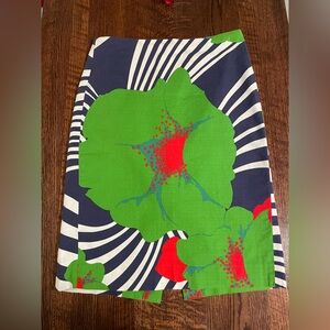 J. Crew Green and Red Floral Pencil Skirt